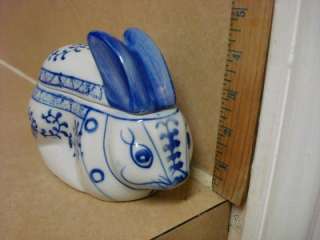 Blue & White Bunny Rabbit Ceramic Foliage Design Super  