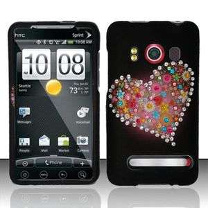   EVO 4G   Flower Heart Spot Bling Cubics Hard Case Phone Cover  