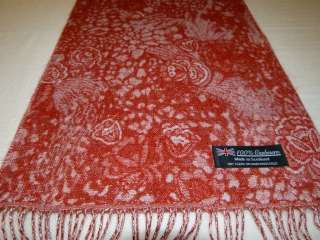 New 100% Cashmere Scarf Red White Scotland Wool Check Flower Plaid 