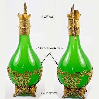Antique French Green Opaline Glass Claret Jug, Decanter, 9.5 Perfume 