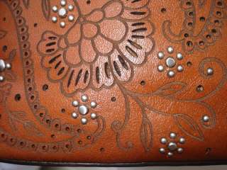FOSSIL southwest western inspired tooled leather bag purse satchel 