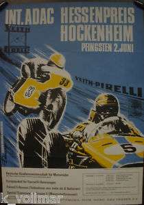 Original Plakat Int. ADAC Hessenpreis Hockenheim 1968   