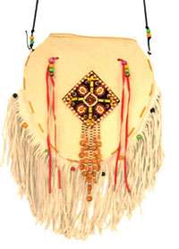 White Leather Indian Pouch With Fringe   Native American Indian 