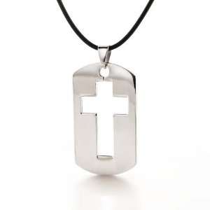 Bling Jewelry Stainless Steel Stencil Cross Dog Tag Pendant Necklace 