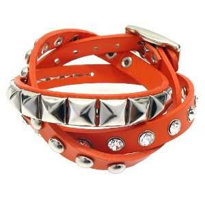  Orange 3 Effect Stud Italian Calf Leather Wrap Bracelet Jewelry