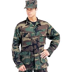 WOODLAND Camouflage Military Style BDU SHIRT Rip Stop  
