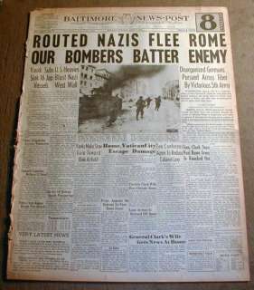 1944 WW II newspaper ALLIES CAPTURE ROME Italy the day before the D 