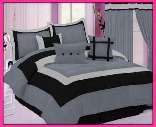 Pc Luxury Black/Gray Micro Suede Comforter Set Queen  