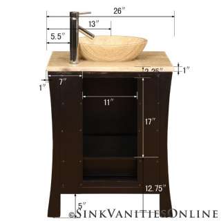     Espresso Single Bathroom Travertine Stone Vessel Sink Top Vanity