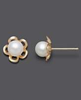 Pearl Earrings, Childrens 14k Gold Cultured Freshwater Pearl Flower 