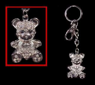 Crystal Diamond Teddy Bear KEYCHAIN Key Fob Ring .
