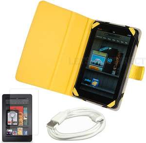   Leather Stand Case Cover for  Kindle Fire+LCD Protector+Cable