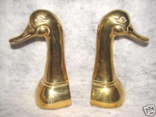 BEAUTIFUL VINTAGE PAIR BRASS DUCK BOOKENDS ~ HEAVY & TALL
