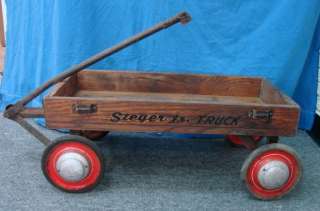 Vintage Kids Wagon Steger Jr Truck Pull Toy Wood and Metal Ride On 