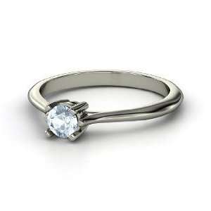   Simply Round Solitaire, Round Aquamarine 14K White Gold Ring Jewelry
