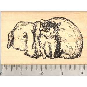  Lop Rabbit and Kitten Friends Rubber Stamp: Arts, Crafts 
