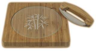 Bamboo & Tempered Glass Mezzaluna Cutting Board  
