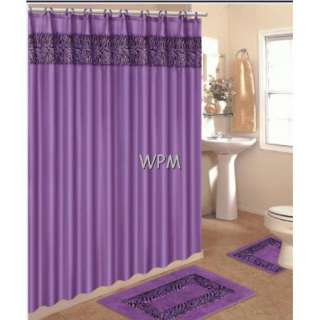 pc BATHROOM rug set purple zebra bath rugs fabric shower curtain 