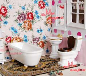 12 Dollhouse Miniature White Bathroom Toilet Mirror Set 4PCS  