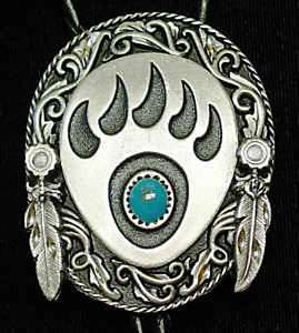 NEW Large Bear Claw Bolo Tie Turquoise Stone Cord Tips  