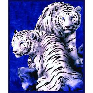   Size Fleece Blanket 79x95 Mink Style White Tiger Couple Blue  