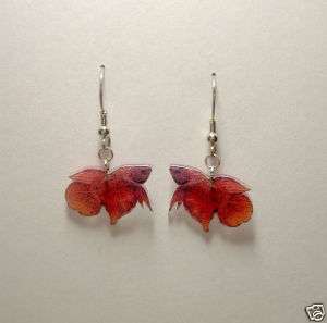 Red Male Siamese Betta Tropical Fighting Fish Earrings  