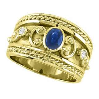 73ct Antique Blue Sapphire & Diamond Byzantine Ring in 14k Yellow 