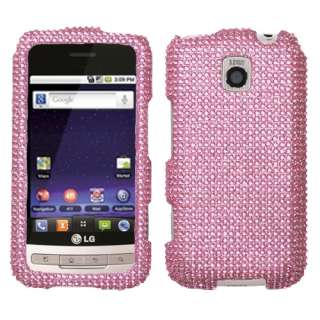 For LG Optimus M MS690 Cell Phone Pink Full Diamond Bling Stone Hard 