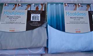 Hookless Fabric Shower CurtainBlue Faux Silk or Gray/Blue Circles 