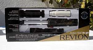 REVLON 3/4 CORDLESS CURLING IRON & HAIR BRUSH THERMACELL TRAVEL COMBO 