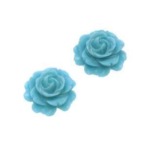  Vintage Look Lucite Cabochon Bead Dusty Blue Flower Rose 
