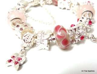 Pink Crystal Butterfly Child Girls Charm Bracelet  