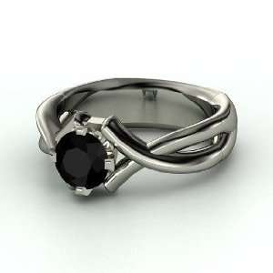    Calligraphy Ring, Round Black Onyx 14K White Gold Ring Jewelry