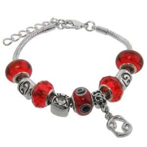   Murano Style Glass Beads and Charm Bracelet, 7+1.5 Extender Jewelry