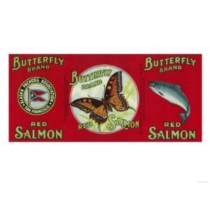  Butterfly Salmon Can Label   San Francisco, CA Premium 