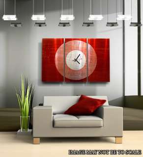   Red Modern Abstract Metal Wall Art Decor Crimson Moon Clock  