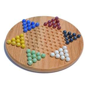   Solid Oak Wood Chinese Checkers Set with Glass Marbles: Toys & Games