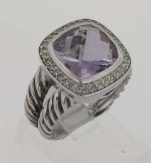 David Yurman 11mm Amethyst Diamond Sterling Silver Ring  