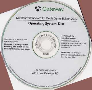   WINDOWS XP Media Center edition operating system disc for GATEWAY comp