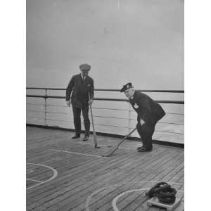  Men Playing Shuffleboard on Deck of Queen Elizabeth 
