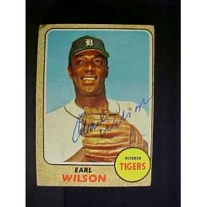  Earl Wilson Detroit Tigers #160 1968 Topps Signed Baseball 