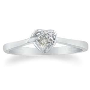 Diamond Heart Solitaire Ring in Sterling Silver .07ct (Sizes 4 to 9 1 