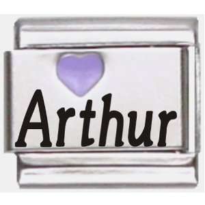  Arthur Purple Heart Laser Name Italian Charm Link Jewelry