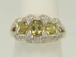 10K Yellow Gold Green Tourmaline & Diamond Estate Ring  