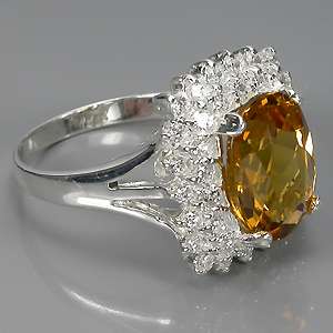 SILVER 925 RING # 6.5 YELLOW CITRINE,SAPPHIRE OVAL FACET BRAZIL  