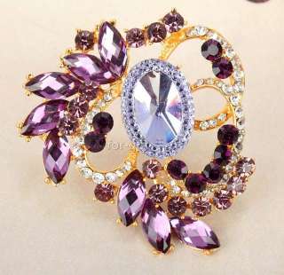   Amethyst Oval Purple Gemstone Brooch Pin Jewlery Swarovski Crystal
