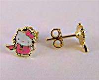 Set Hello Kitty Gold 18k GF Pendant Earrings Girl Pink  