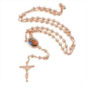  necklace 18k rose gold filled 4mm rosary pray bead blessed mary cross