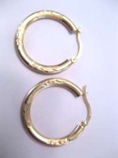 NEW DIAMOND CUT HOOP EARRINGS in SOLID 14k YELLOW GOLD  