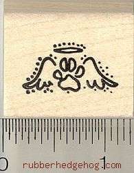 Angel paw print rubber stamp A9204 WM halo cat dog pet  